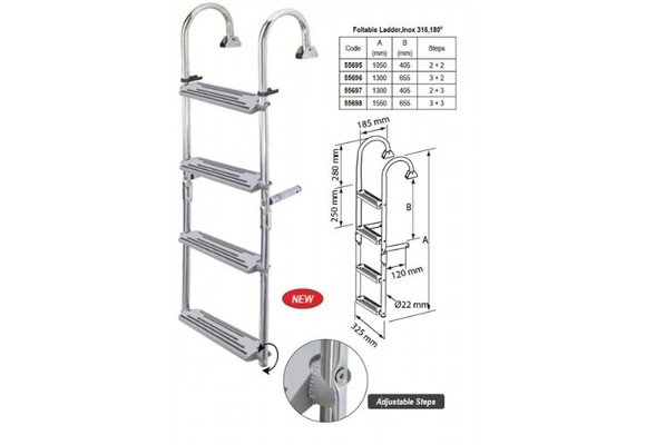 RVS kantelbare zwemtrap 2 + 3 treden