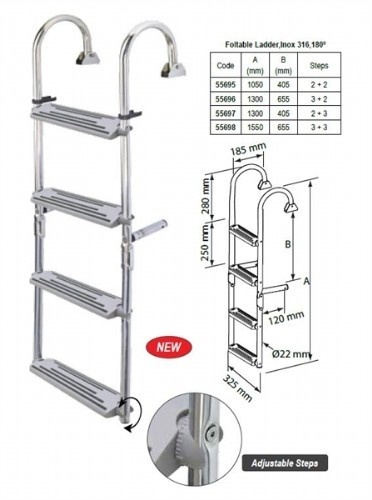 RVS kantelbare zwemtrap  2 + 2 treden