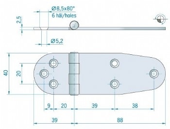 Roca staartscharnier vlak RVS 127 x 40 mm 444010