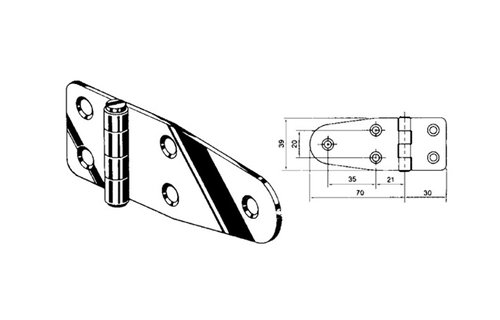 Roca staartscharnier vlak RVS 100 x 40 mm 441740