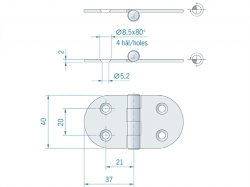 Roca vlakscharnier rond RVS 74 x 40 mm 441709