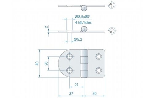 Roca vlakscharnier rond/recht RVS 67 x 40 mm 441670