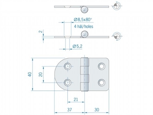 Roca vlakscharnier rond/recht RVS 67 x 40 mm 441670