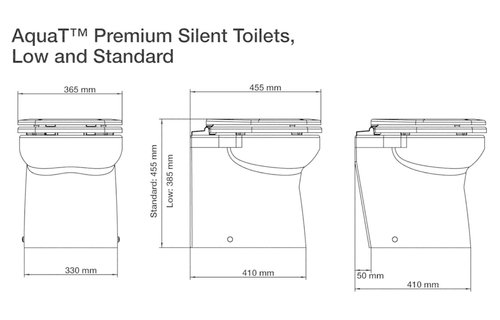 Aqua-T Silent premium elektrisch toilet standaard model 12/24V