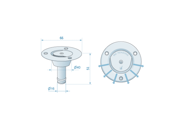 Roca tankontluchter met flens recht 16mm