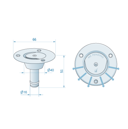 Roca tankontluchter met flens recht 16mm