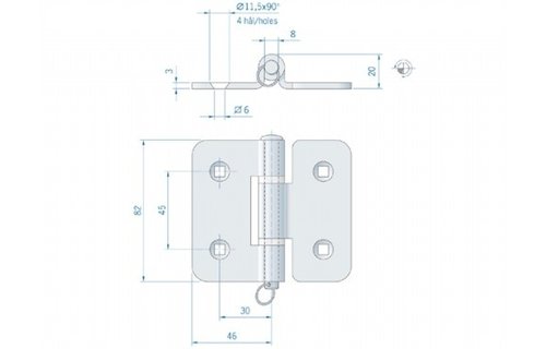 Roca scharnier RVS met uitneembare pen 82 x 46 mm 444070