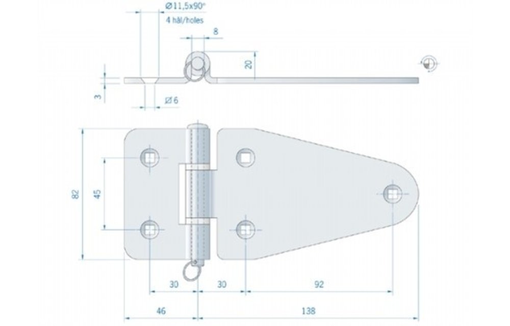 Roca scharnier RVS met uitneembare pen 184 x 82 mm 444060