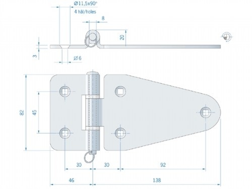 Roca scharnier RVS met uitneembare pen 184 x 82 mm 444060