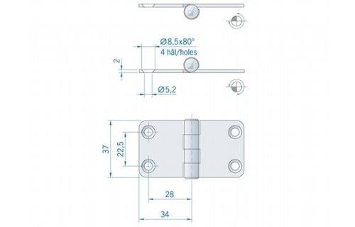 Roca vlakscharnier met ronde hoeken RVS 68 x 37 mm 441520