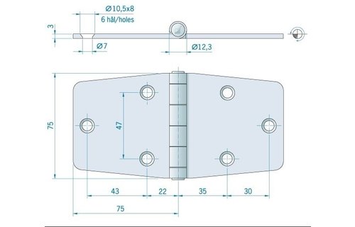 Roca staartscharnier vlak RVS 150 x 75 mm 440113