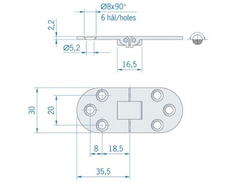 Roca tafelbladscharnier messing en verchroomd 71 x 30 mm 440103