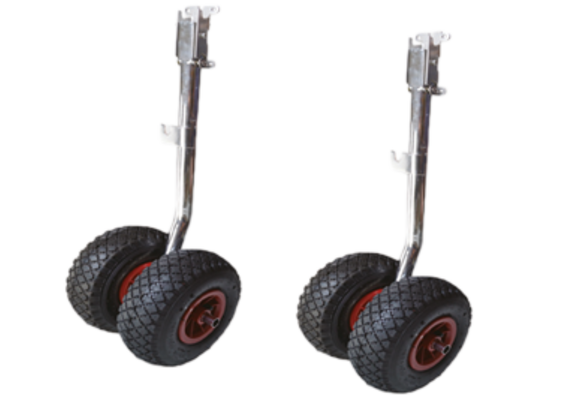 Transportwielen opklapbaar; met dubbele wielen (max. 180 kg per set)