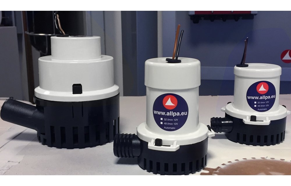Allpa Midi bilgepomp 50l/min  12V  3.0A  Ø 24 mm-slangaansluiting