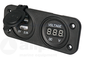 Allpa Waterdichte DC inbouw stekker 2x USB & 1x voltmeter (dubbel)
