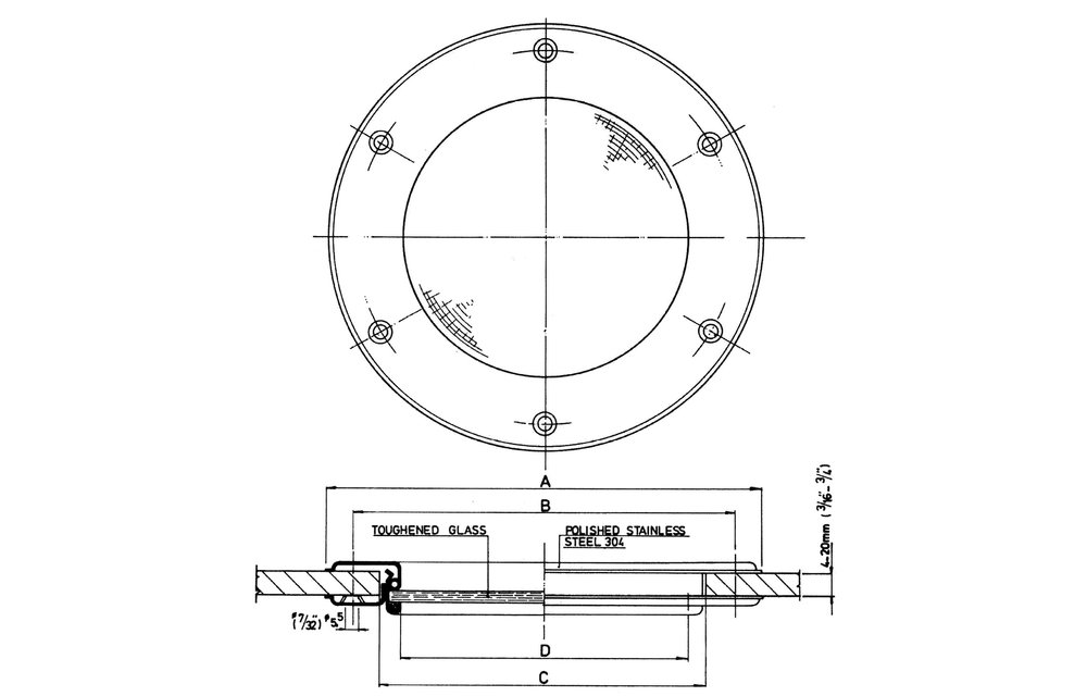 Allpa RVS Patrijspoort Ø215mm vast model met gehard glas gatmaat Ø166mm