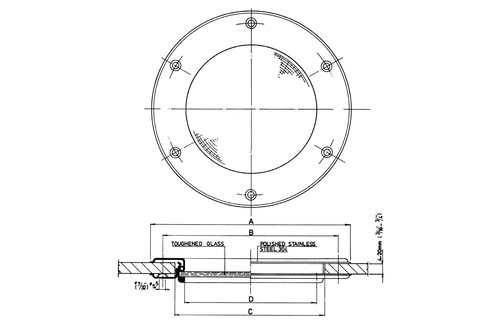 Allpa RVS Patrijspoort  Ø215mm  vast model met gehard glas  gatmaat Ø166mm
