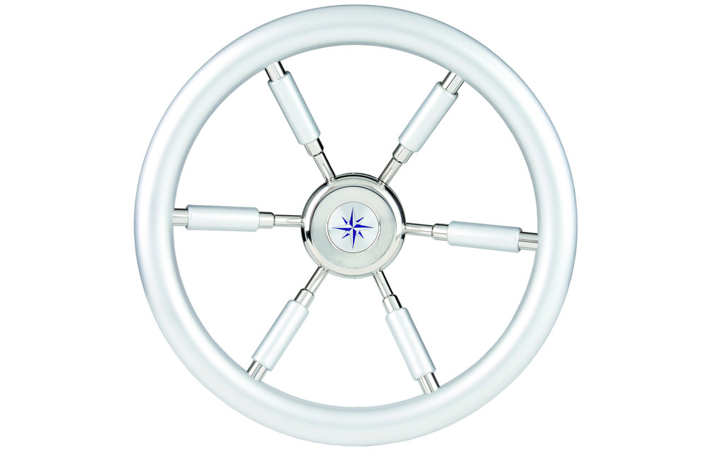 Allpa 6-Spaaks stuurwiel Leader Silver RVS met zilver-look rand en deels spaken A=370mm B=100mm