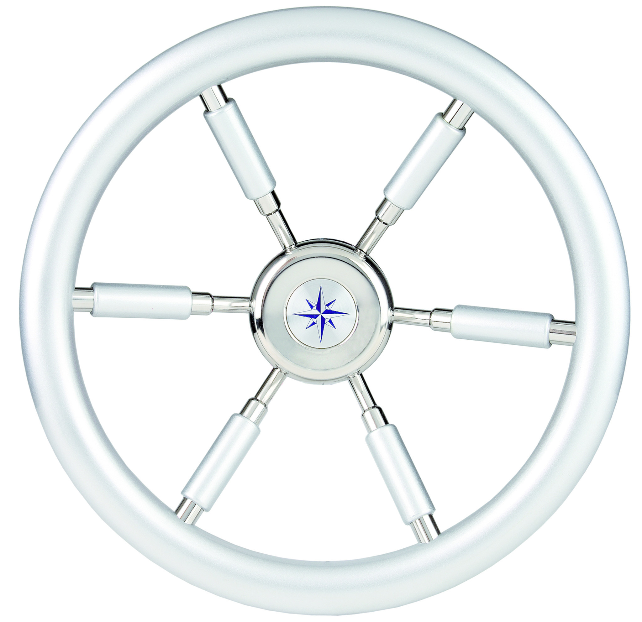 Allpa 6-Spaaks stuurwiel Leader Silver RVS met zilver-look rand en deels spaken A=370mm B=100mm