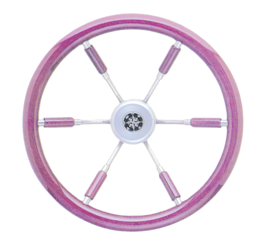 Allpa 6-Spaaks stuurwiel Leader Prestige RVS met mahoniehouten rand  A=360mm  B=100mm
