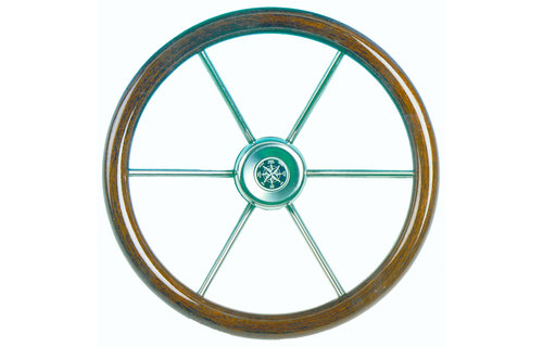 Allpa 6-Spaaks stuurwiel Leader Prestige RVS met mahoniehouten rand  A=360mm  B=100mm