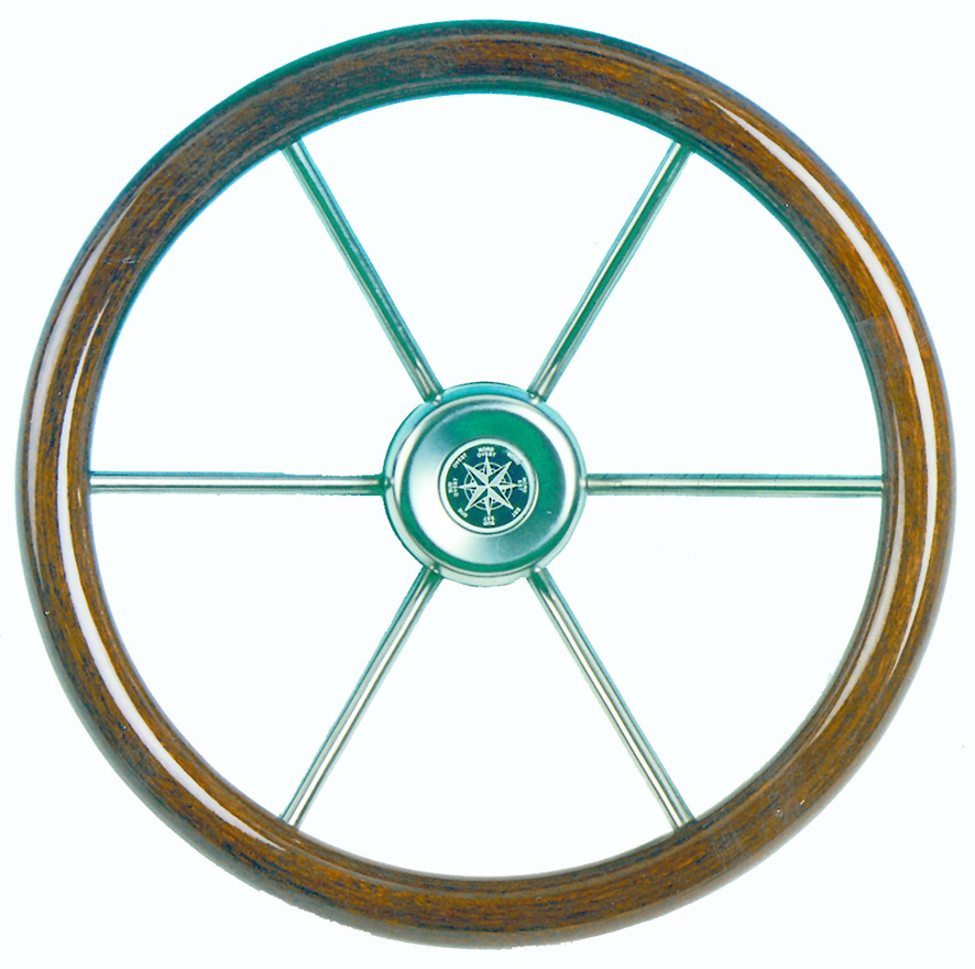 Allpa 6-Spaaks stuurwiel Leader Prestige RVS met mahoniehouten rand  A=360mm  B=100mm