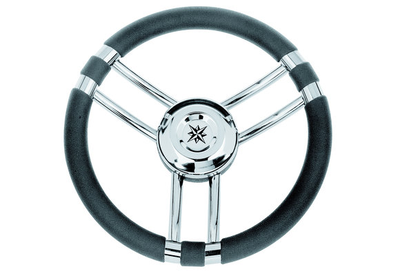 3-Spaaks stuurwiel Model 22 RVS met zwarte polyurethaan rand  35 cm