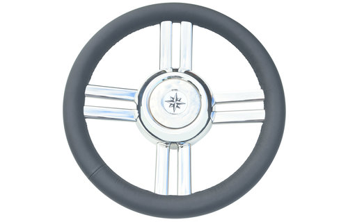 Allpa 4-Spaaks stuurwiel Model 25B RVS met zwarte polyurethaan rand  A=350mm  B=60mm