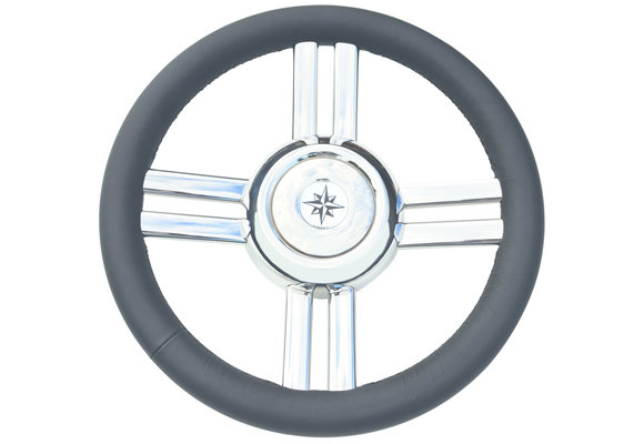 Allpa 4-Spaaks stuurwiel Model 25B RVS met zwarte polyurethaan rand  A=350mm  B=60mm