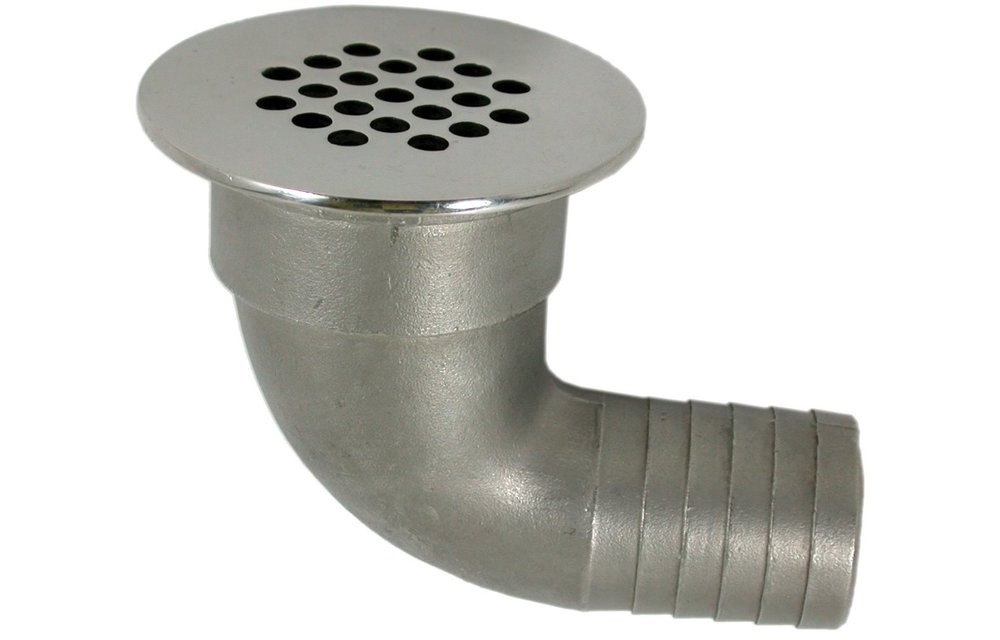 Allpa RVS afvoer 90º met rooster afm. A=25mm B=15mm C=36mm D=42mm