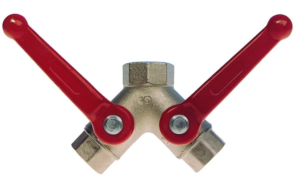 Allpa Messing-verchroomde 3-weg kogelkranen met dubbele uitloop F-Flow  1 x 3/4 x 3/4