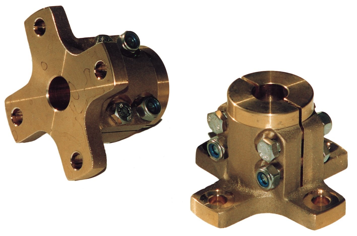 Allpa Bronzen klemflens (kruisvormig) voor Ø25mm-as  steek (C) Ø82 5mm  4x Ø10mm (E)