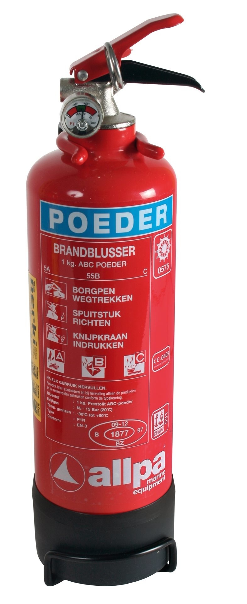 Allpa Poederblusser 1kg  Ø85mm  H=350mm (brandklasse A + B + C)