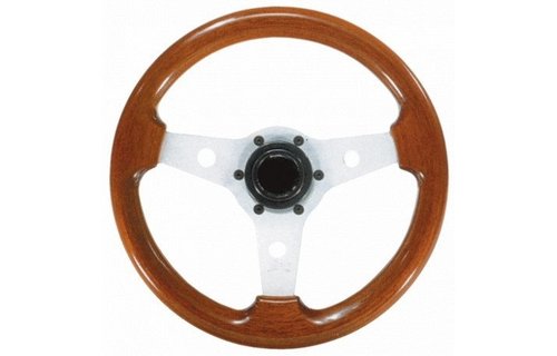 Allpa 3-Spaaks stuurwiel Imola zilver aluminium met mahoniehouten rand  31 cm