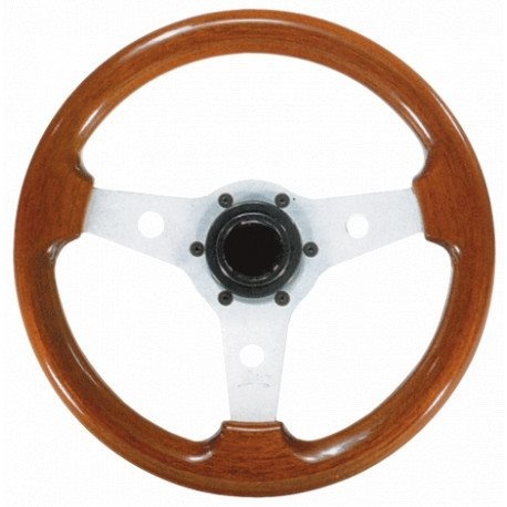 Allpa 3-Spaaks stuurwiel Imola zilver aluminium met mahoniehouten rand  31 cm