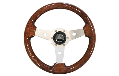 Allpa 3-Spaaks stuurwiel Imola zilver aluminium met mahoniehouten rand  31 cm
