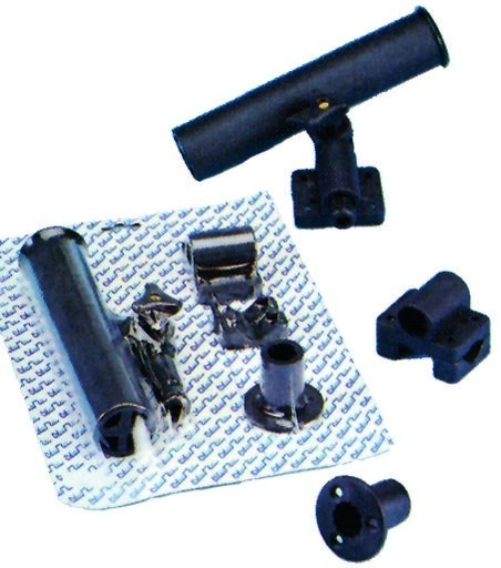 Allpa Kunststof hengelhouder voor railing- (Ø25mm) dek- of zijmontage L=215mm max. Ø40mm zwart