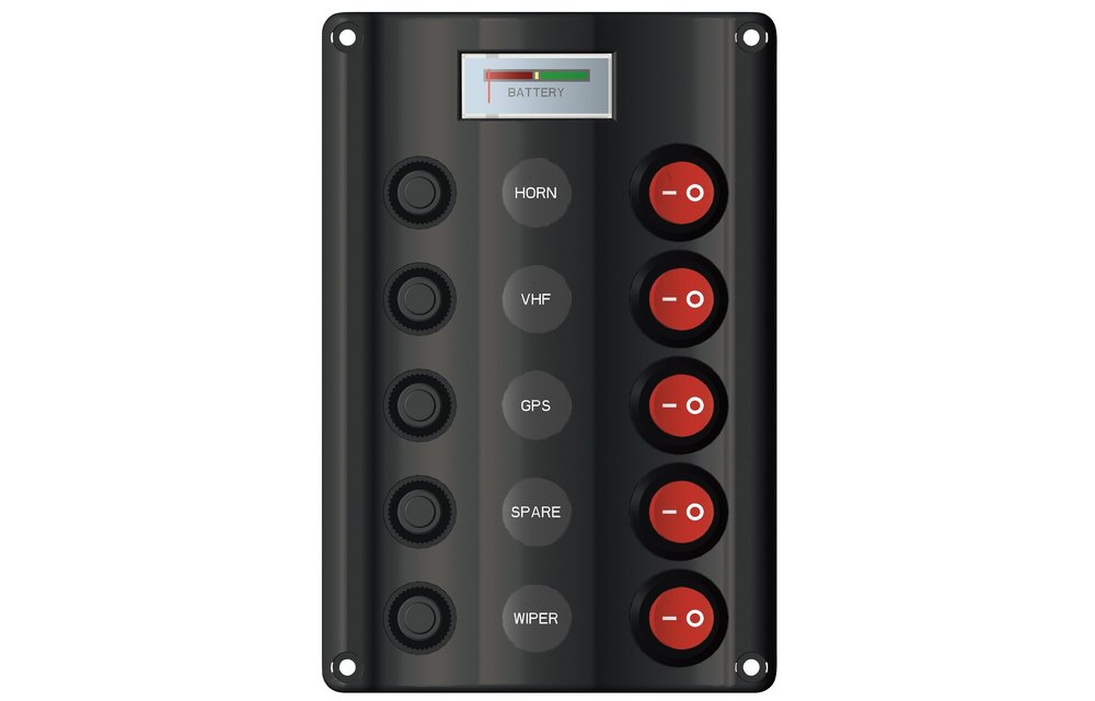 Allpa Kunststof schakelpaneel 12V 5-schakelaar & LED-indicators Auto Fuse (1x5A 2x10A 2x15A