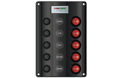 Allpa Kunststof schakelpaneel  12V  5-schakelaar & LED-indicators  Auto Fuse (1x5A  2x10A  2x15A