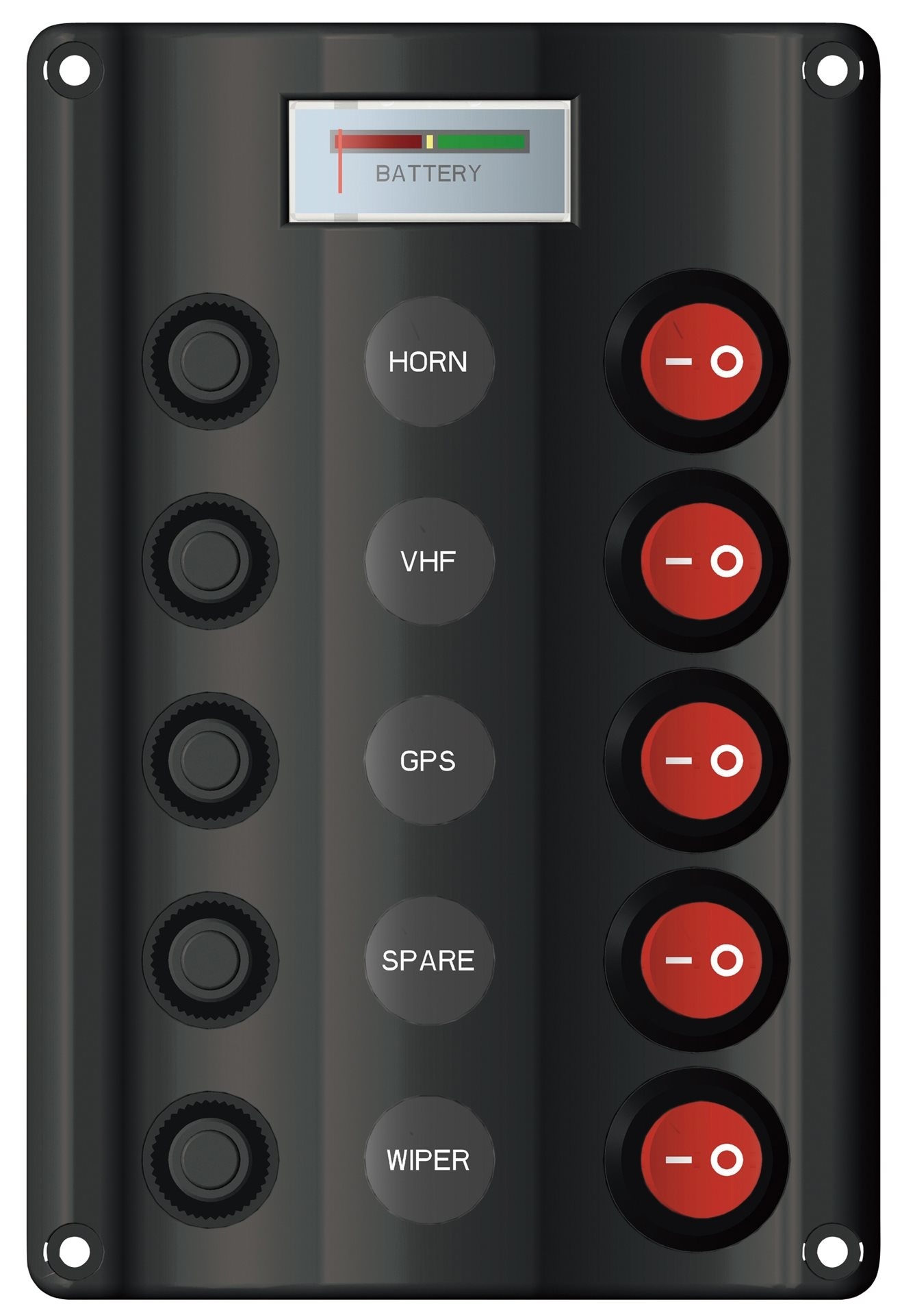 Allpa Kunststof schakelpaneel  12V  5-schakelaar & LED-indicators  Auto Fuse (1x5A  2x10A  2x15A