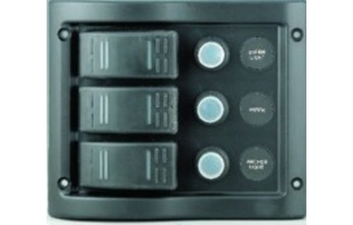 Allpa schakelpaneel  12V  3-schakelaars & LED-indicators  autom. zekeringen (5A  10A  15A)