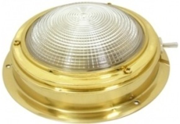 Allpa Messing Kajuitlamp met geribde lens  12V / 15W  A=170mm  B=115mm  met ventilatie & schakelaar
