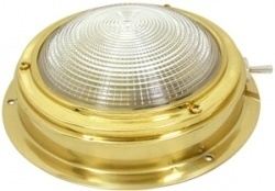 Allpa Messing Kajuitlamp met geribde lens  12V / 15W  A=170mm  B=115mm  met ventilatie & schakelaar