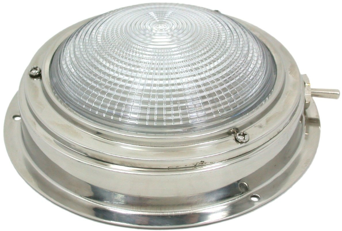 Allpa Messing Kajuitlamp met geribde lens  12V / 15W  A=170mm  B=115mm  met ventilatie & schakelaar
