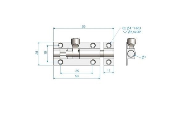 Schuifgrendel - Messing - 51x25