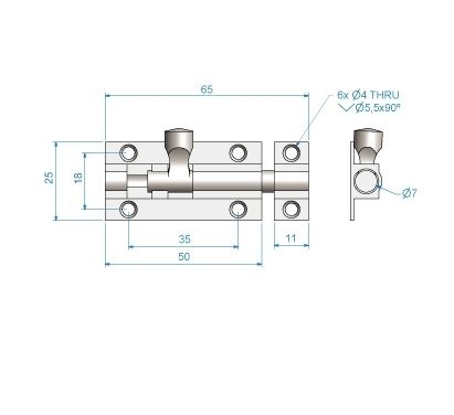Schuifgrendel - Messing - 51x25