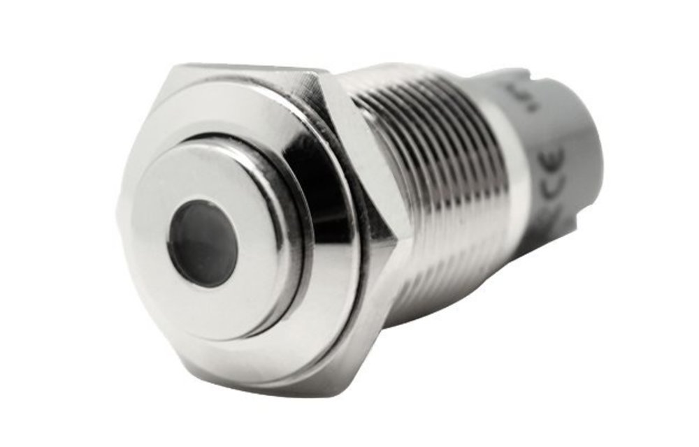 Allpa RVS Punt LED drukschakelaar (ON) / OFF 24V boorgat Ø16mm inbouwdiepte 36mm blauw LED