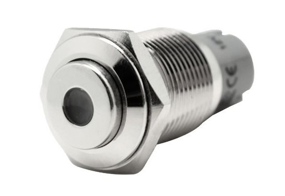 Allpa RVS Punt LED drukschakelaar  (ON) / OFF  24V  boorgat Ø16mm  inbouwdiepte 36mm  blauw LED