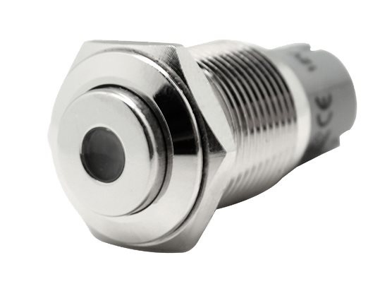 Allpa RVS Punt LED drukschakelaar (ON) / OFF 24V boorgat Ø16mm inbouwdiepte 36mm blauw LED