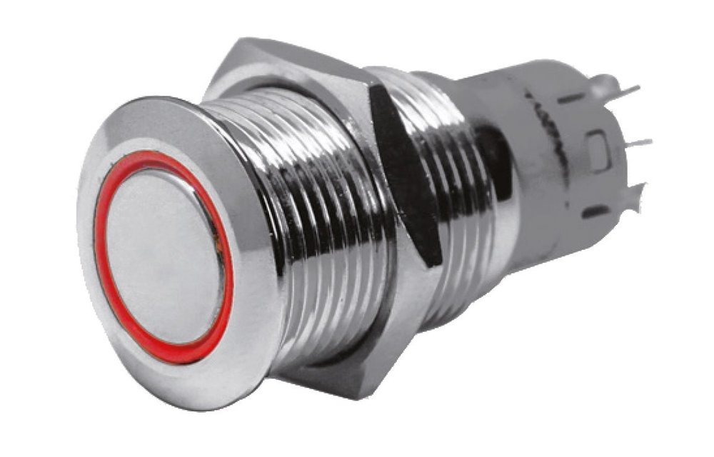 Allpa RVS Ring LED drukschakelaar (ON) / OFF 12V boorgat Ø16mm inbouwdiepte 36mm rood LED